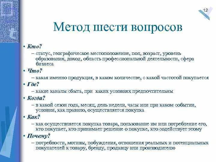 Method 12. Метод 6f. Метод «шести задач». Метод шести вопросов. Методику «шесть вопросов».