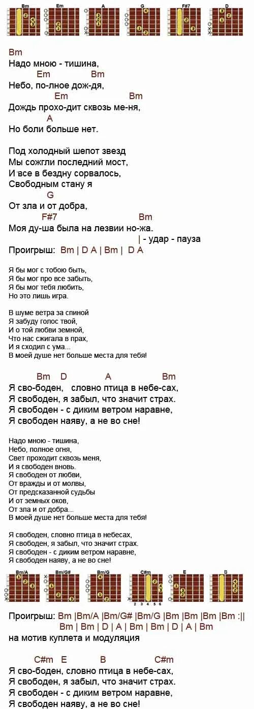 Слова и аккорды песни группа. Я свободен аккорды. Я свободен свободен аккорды. Тексты песен с аккордами. Ария я свободен аккорды.