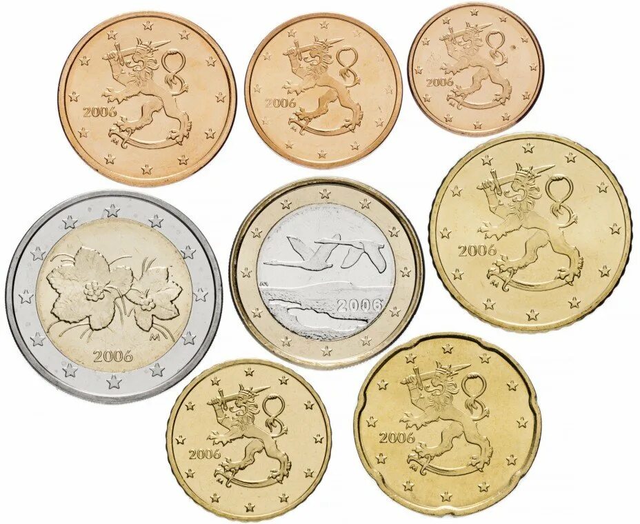 Сколько стоят монеты евро. Набор монет (Финляндия, 2007 год). Монеты евро. Монета 2 евро и 5 евро. Разменные монеты евро.