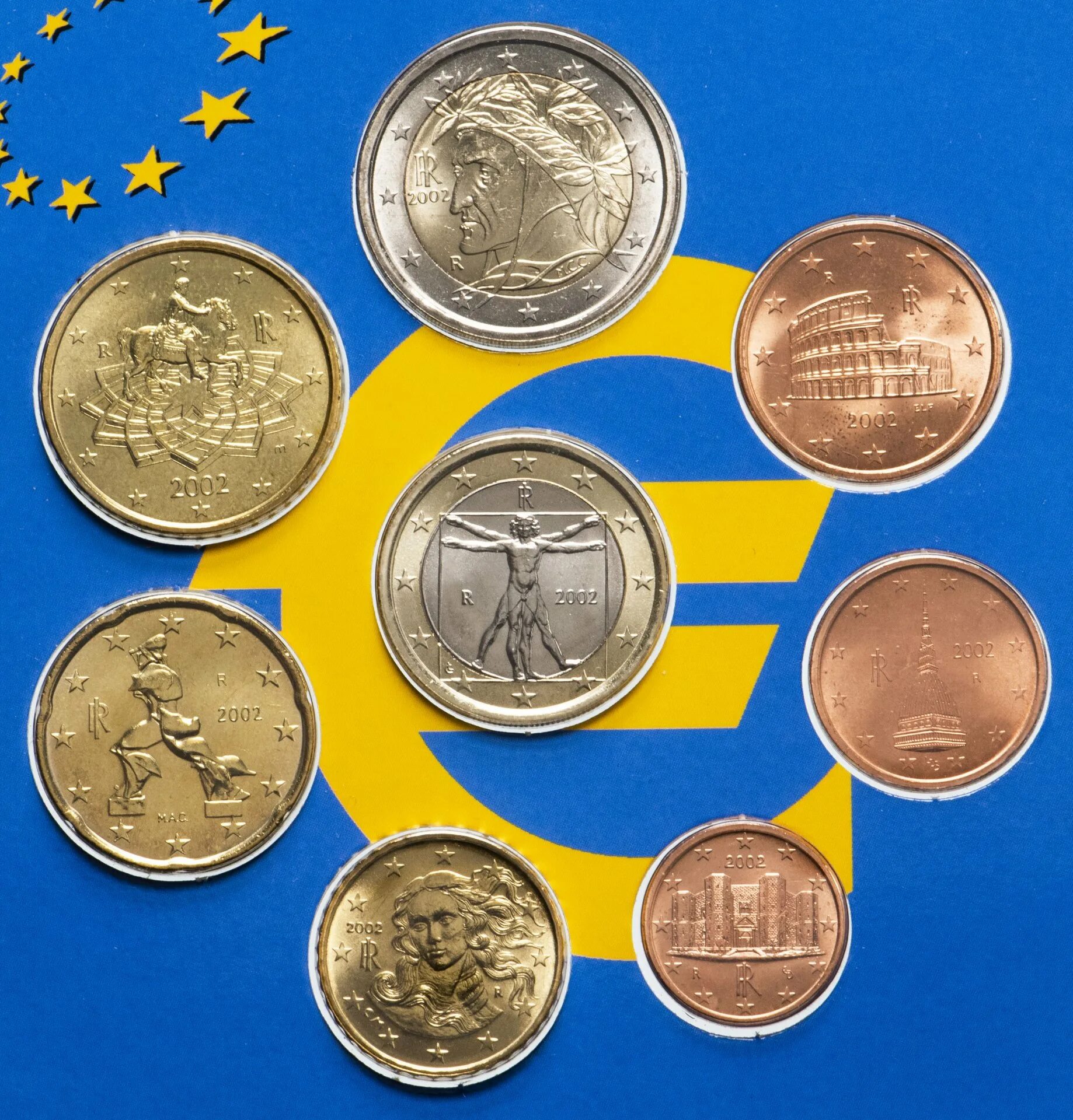 Сколько монет евро. Евро монета 2002. Годовой набор евро 2002. Евро монеты Италии 2002 года. Набор монет 2002.