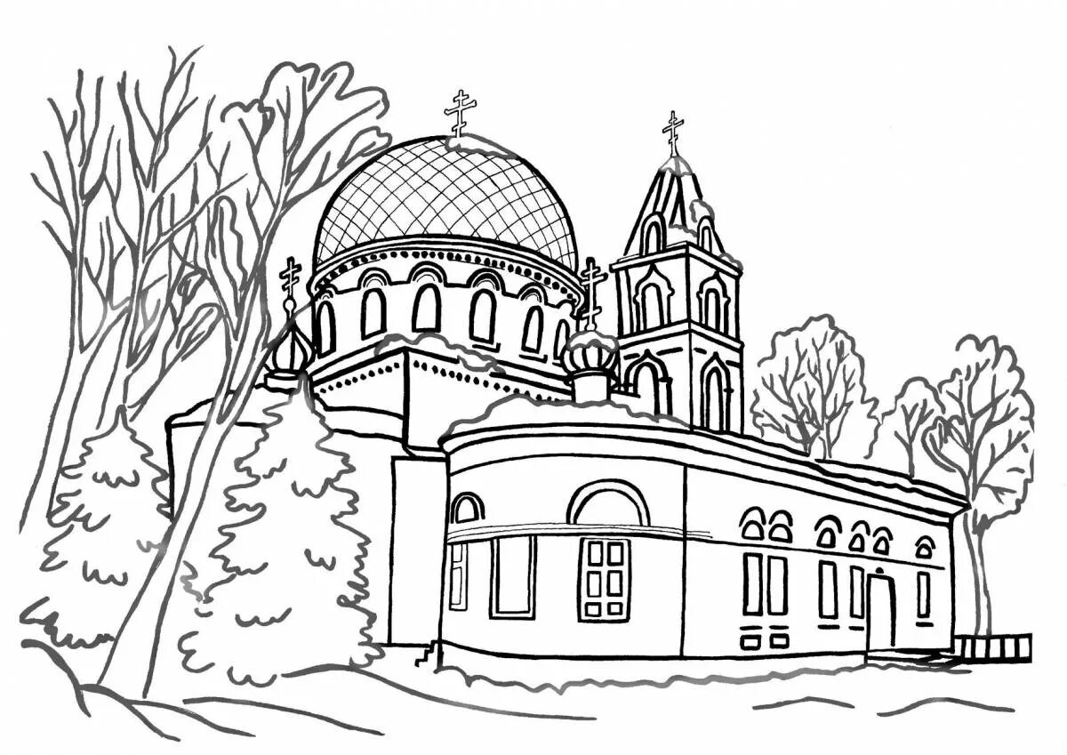 Раскраска храм Христа Спасителя Калининград. Православная Церковь раскраска. Церковь раскраска для детей.