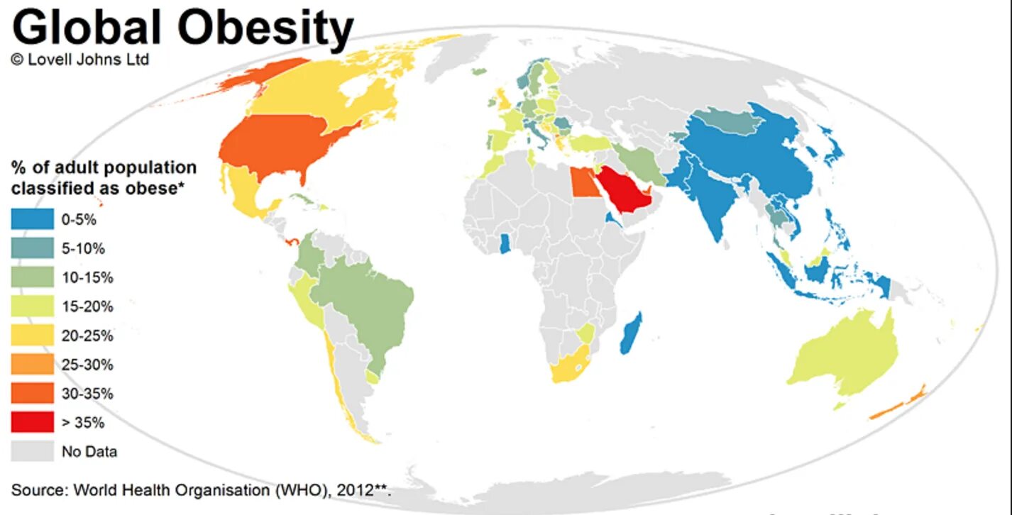 Распространенность ожирения в мире. Карта ожирения в мире. Процент ожирения в мире карта.