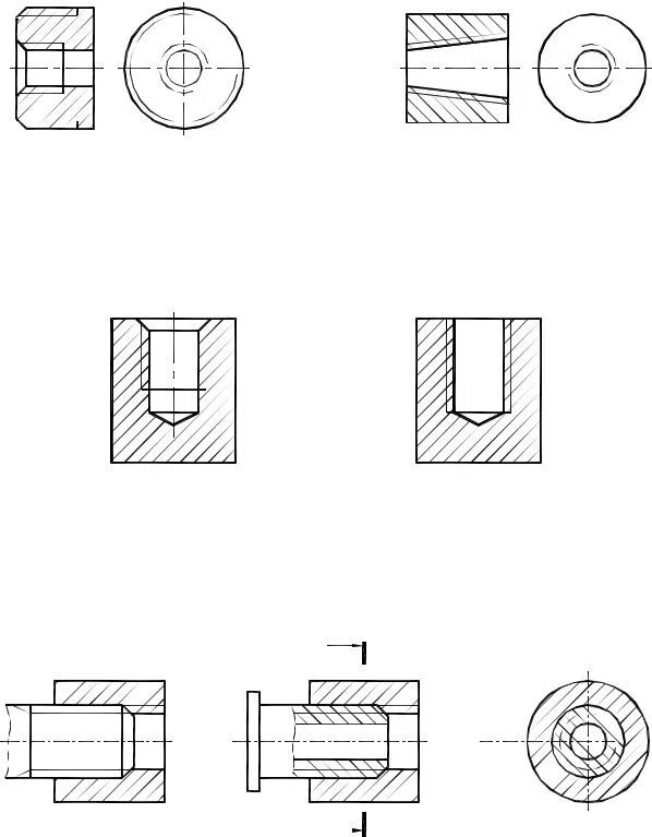 Резьба в отверстии. Цилиндрическая резьба в отверстии. Рис 212 изображение резьбы в отверстии.