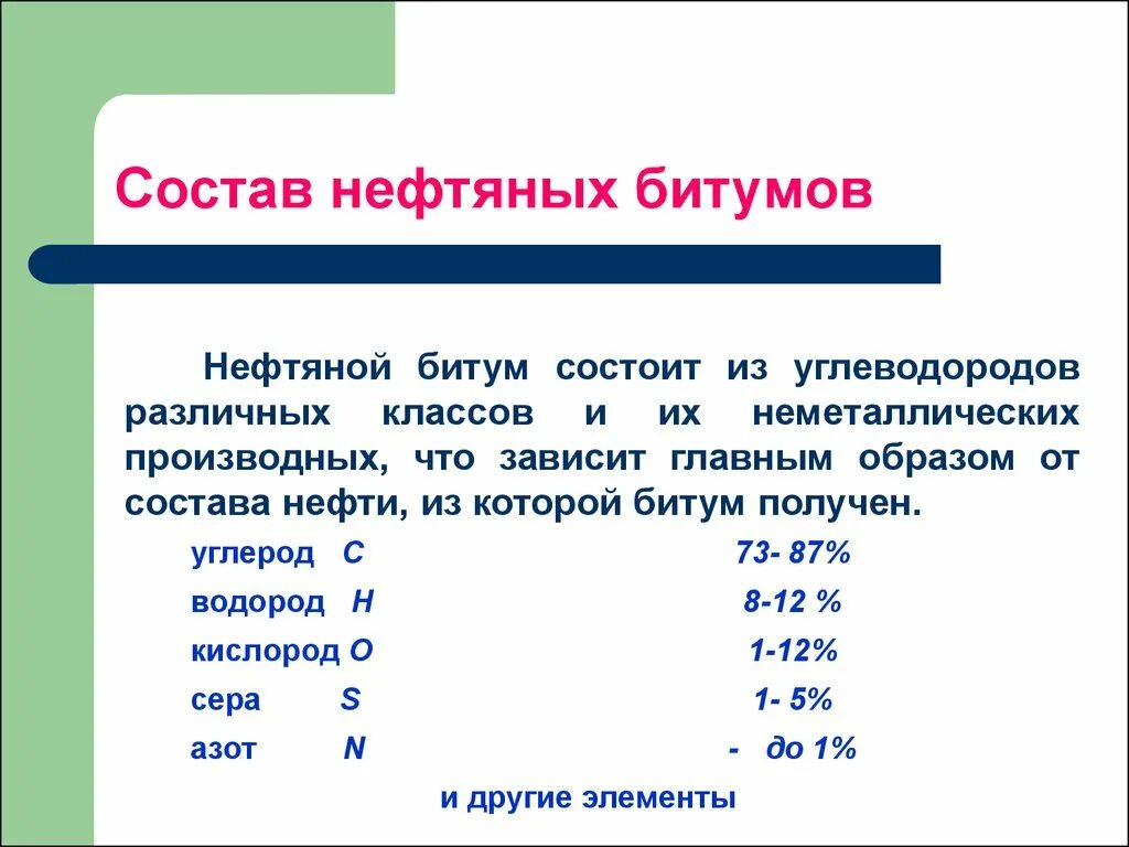 Состав природных битумов. Состав нефтяных битумов. Битум химическая формула. Битум состав химический.