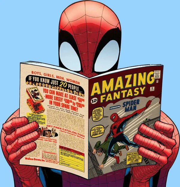 Reading spider. Комикс amazing fantasy 15. amazing fantasy 15 spiderman. spider man reads. spider man reading.