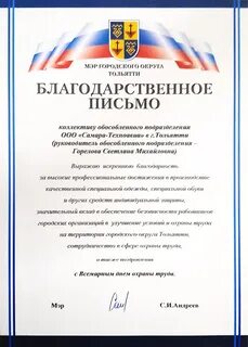 Благодарность за представление