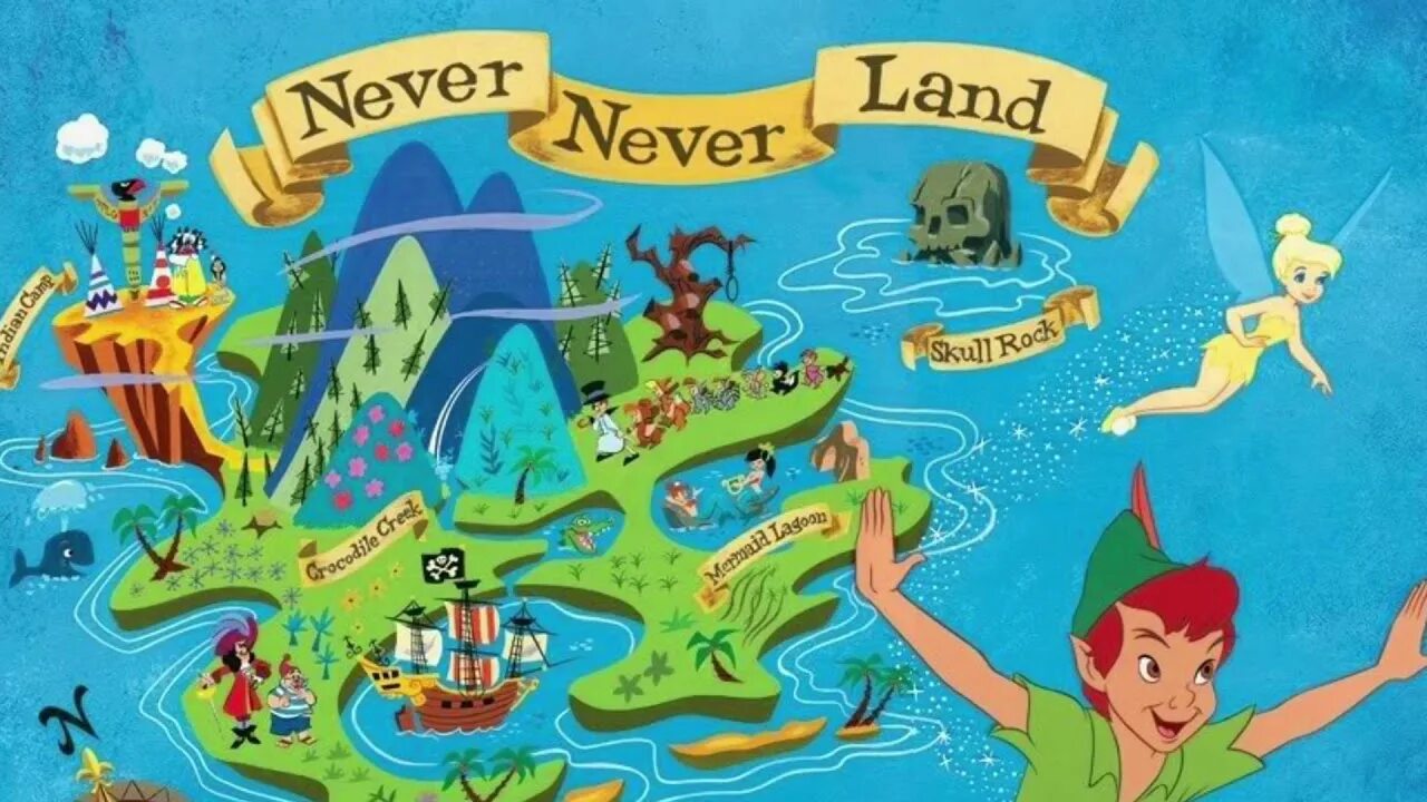 Где живет пэн. Питер Пэн остров Нетландия. Карта Нетландии Питер Пэн. Питер Пэн Страна Нетландия. Остров Neverland.