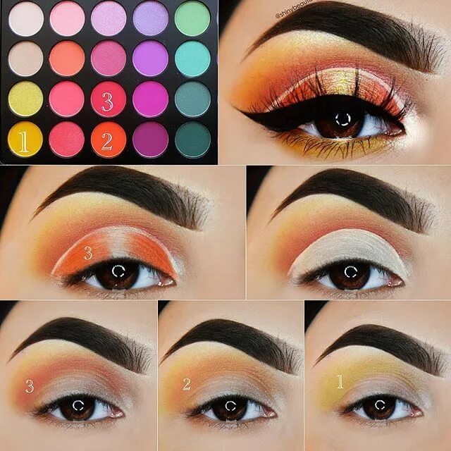 Легкий макияж на дискотеку Bold Eye looks Colorful Eyeshadow Looks Blue Purple Green Orange Brown Pink Eyes