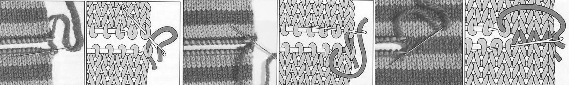 Сшивание плечевых швов петля в петлю. Трикотажный шов петля в петлю на открытых петлях. Сшивание плечевых швов вязаных изделий. Горизонтальный трикотажный шов петля в петлю.