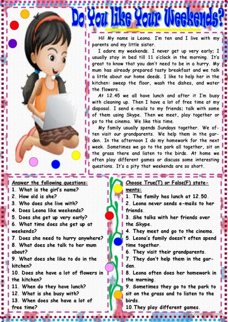 Прочитайте и переведите текст my day off. At the weekends worksheet. my day off топик. топик по теме my weekends. my weekend сочинение на английском.