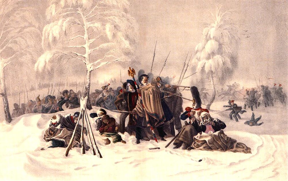 Французы мерзнут. Отступление французов 1812. Фабер дю фор отступление Наполеона. Французы отступление 1812 года.