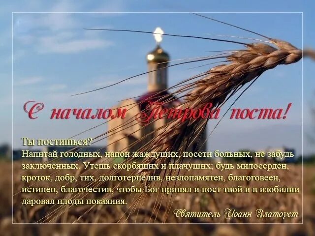 Какой пост начинается с 1 июля. Поздравление с началом петровского поста.