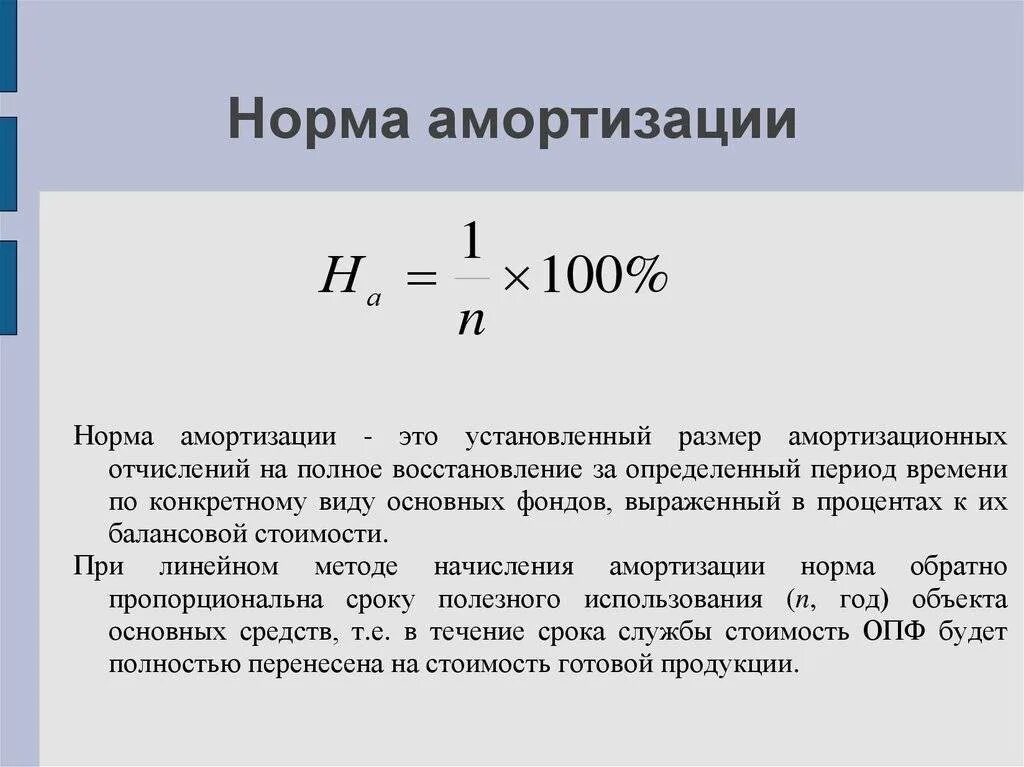 Годовая норма амортизации равна