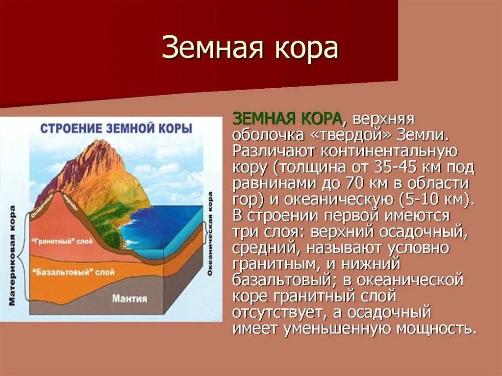 Какие бывают виды земной коры. Строение земной коры.