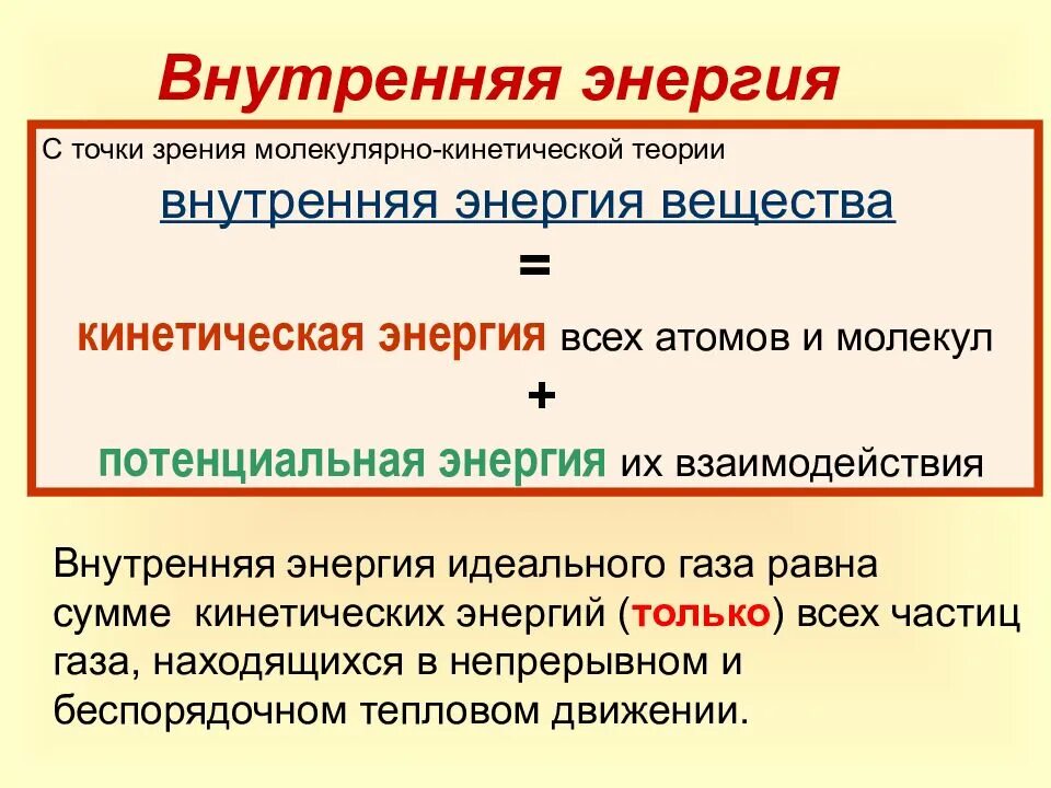 С точки зрения молекулярно кинетической теории. Внутренняя энергия в молекулярно-кинетической теории. Внутренняя энергия с точки зрения молекулярно-кинетической теории. Кинетическая энергия в термодинамике. Кинетическая и потенциальная энергия в термодинамике.