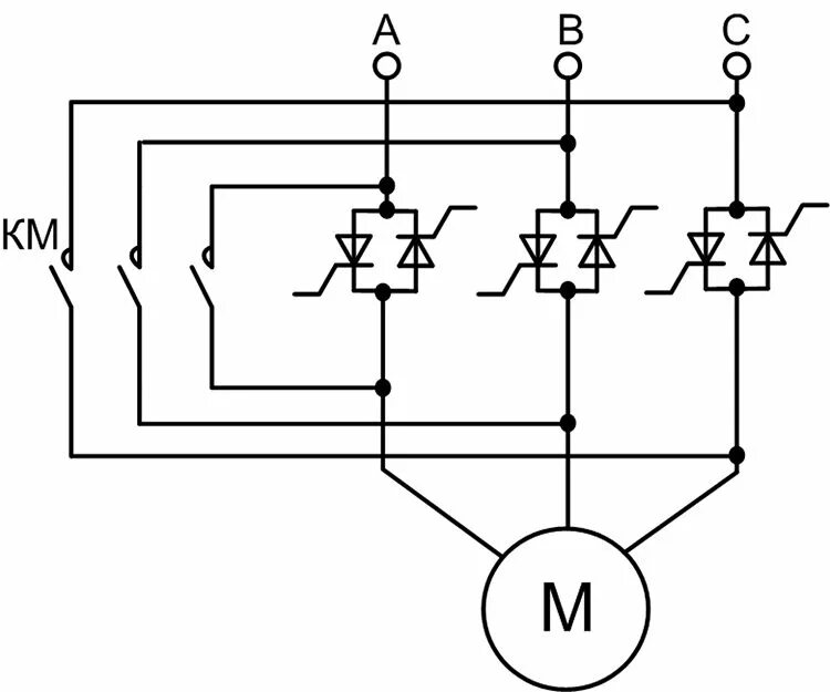 Схема плавного пуска асинхронного двигателя. Схема плавного пуска трехфазного асинхронного двигателя. Тиристорный пускатель для асинхронного двигателя схема. Плавный пуск электродвигателя на тиристорах схема. Пускатели постоянного тока