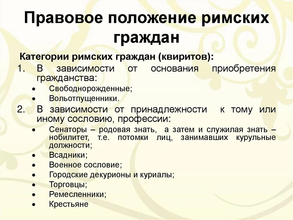 Характер правовой позиции. Правовое положение римских граждан. Правовое положение граждан Рима. Правовое положение граждан в римском праве. Прввоое положения римлян.