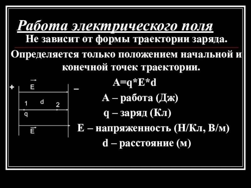 Работа электростатического поля положительна в случае. Работа электрического поля формула. Работа поля по перемещению заряда. Формулы для определения работы электрического поля. Работа электрического поля определение.