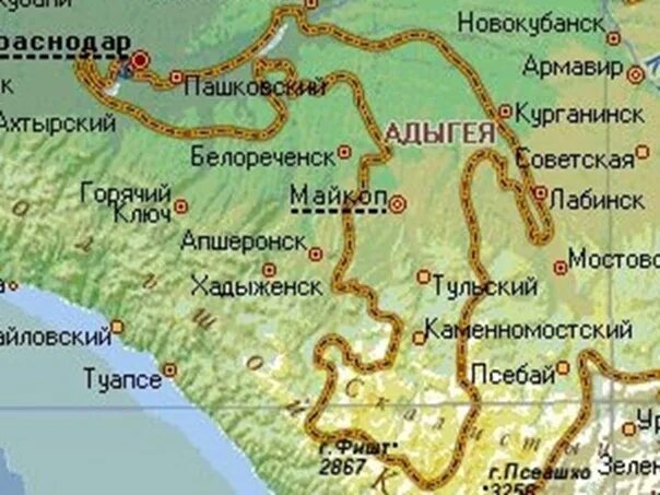 Где адыгея на карте россии находится показать. Республика Адыгея на карте. Адыгея Республика Адыгея на карте. Границы Адыгеи на карте Краснодарского края. Республика Адыгея границы на карте.