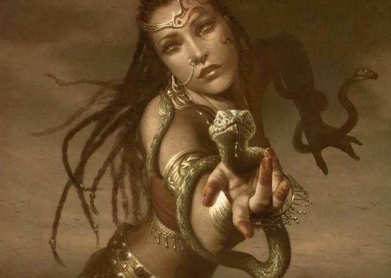 Злой дух русалка 5. Женщины змеи. Змея картина. Девушка со змеями. Богиня змей.