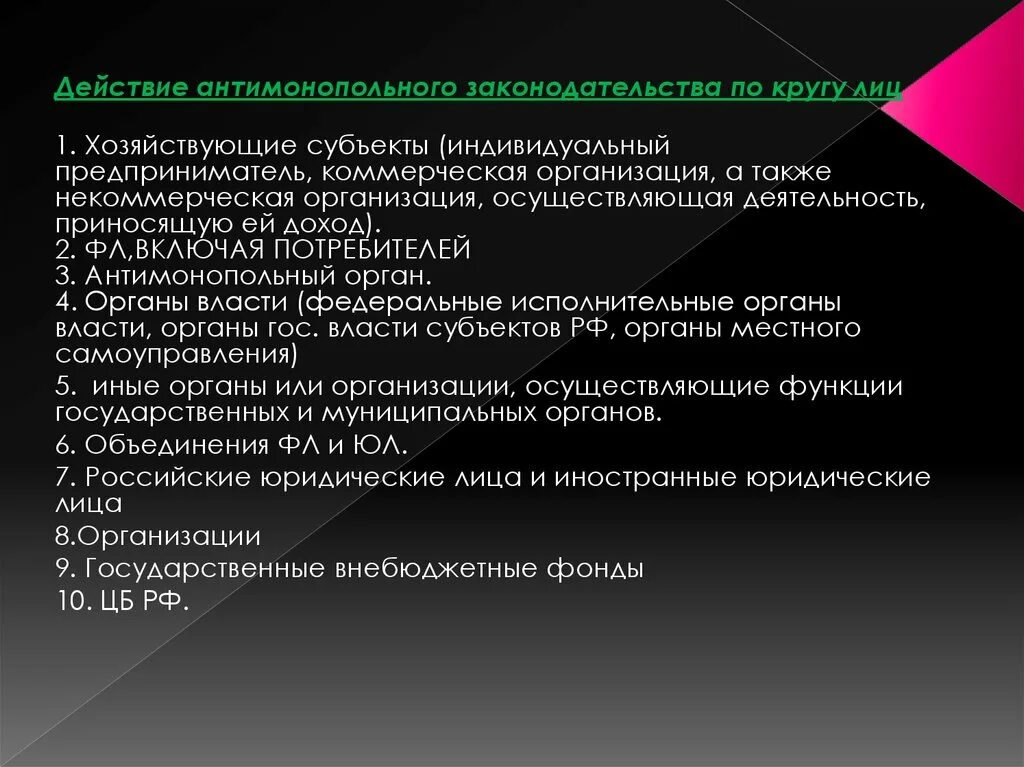 Действие антимонопольного законодательства