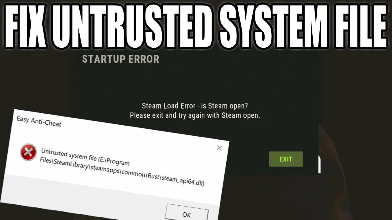 Раст Startup Error ..... Untrusted System file ошибка. Easy Anti-Cheat ошибка запуска. EASYANTICHEAT ошибка запуска. Anti cheat не дает запустить игру