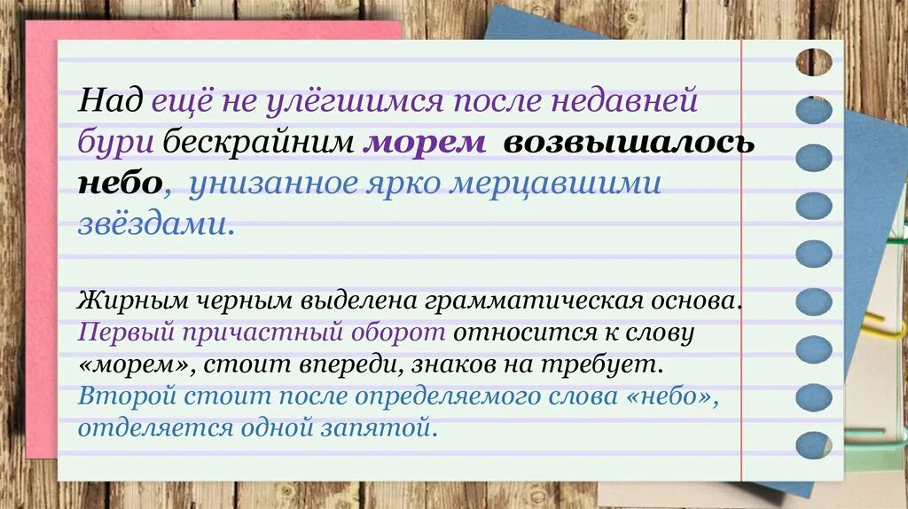 Над ещё не улёгшимся после недавней бури. Над ещё не улёгшимся после недавней. Буря одушевленное предложение. Поблескивающее звездами небо казалось еще выше причастный оборот. Подвиг 2 прилагательных