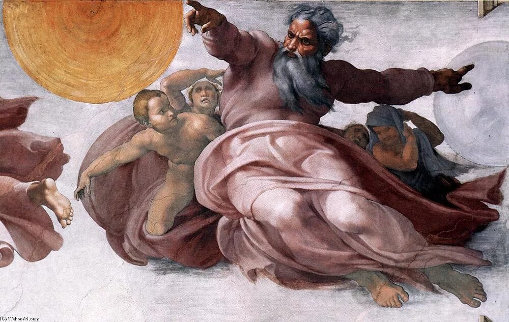 Сотворение светил Микеланджело. Отделение света от тьмы Микеланджело Сикстинская капелла. Микеланджело потолок Сикстинской капеллы.