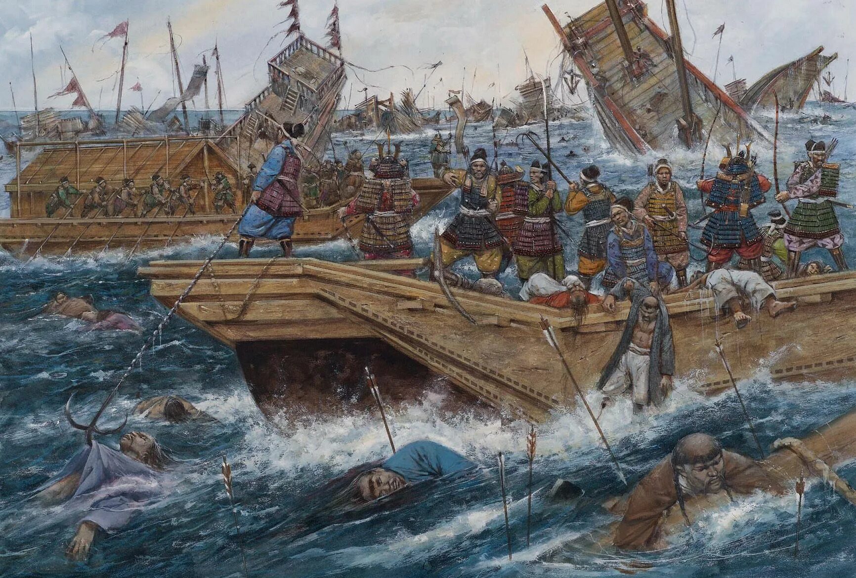 Речное нападение. Флот Хубилай хана. Монгольское вторжение в Японию 1274. Вокоу - японские морские пираты. Монгольские вторжения в Японию.