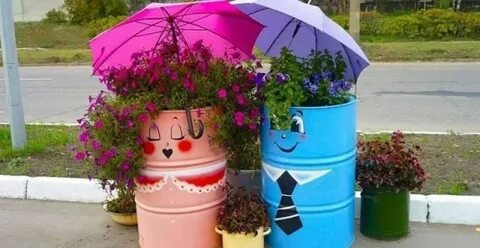 Plant flowers recycle cans collect
