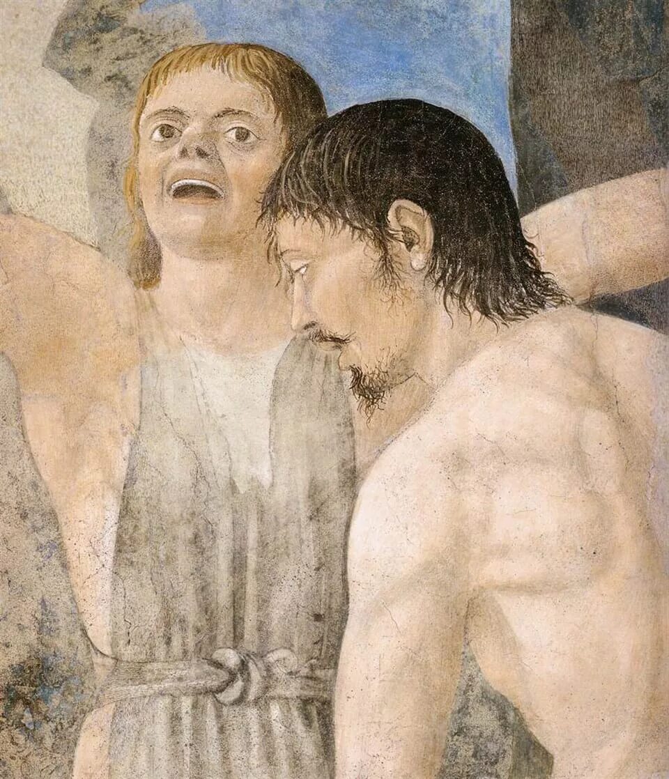 Рассматривая фрески почерневшие от времени. Пьеро делла Франческа картины. Смерть Адама фреска Пьеро делла Франческа. Делла Франческа смерть Адама.