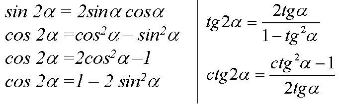 Формулы двойного угла тригонометрических функций. Тригонометрические функции удвоенного аргумента формулы. Формулы двойного угла тригонометрия. Формулы двойного аргумента тригонометрических функций. Формулы тригонометрические функции угла