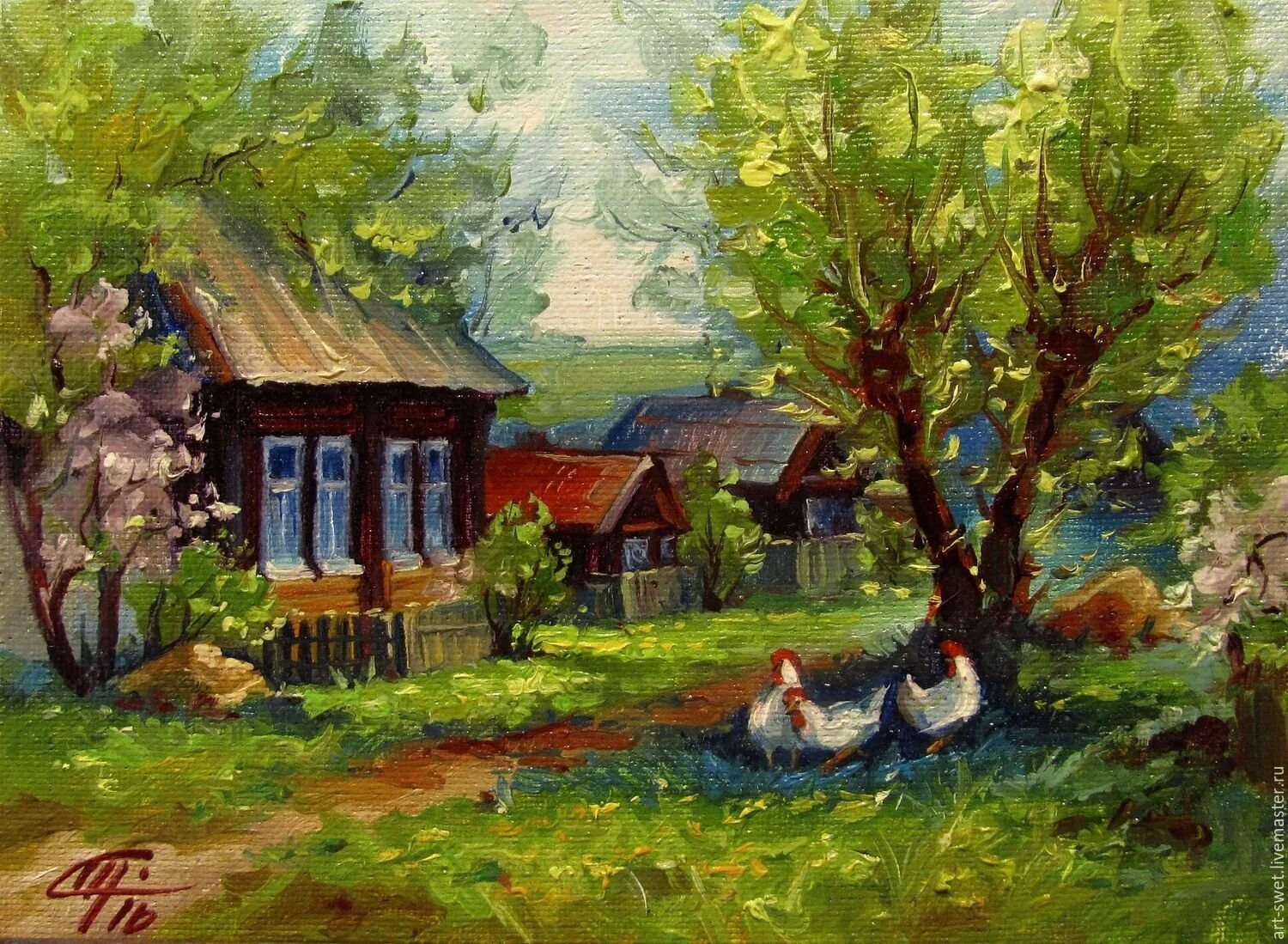 Картина село. Деревенские пейзажи акрилом. Сельский пейзаж акрилом. Сельский пейзаж красками. Сельская живопись.