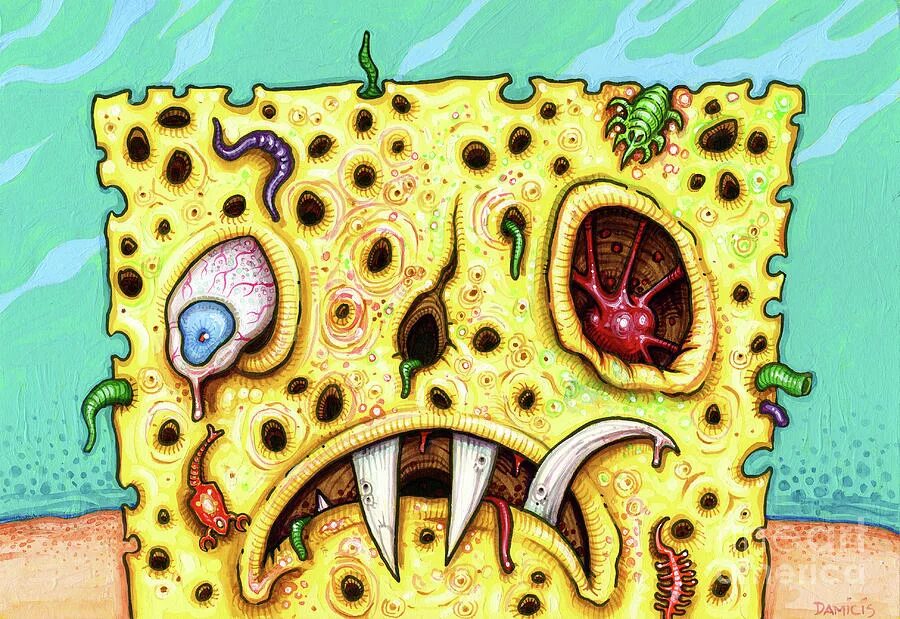 ужасный спанч боб. губка боб кринж. жуткий губка боб. злой спанч боб. губка боб застывшая гримаса.