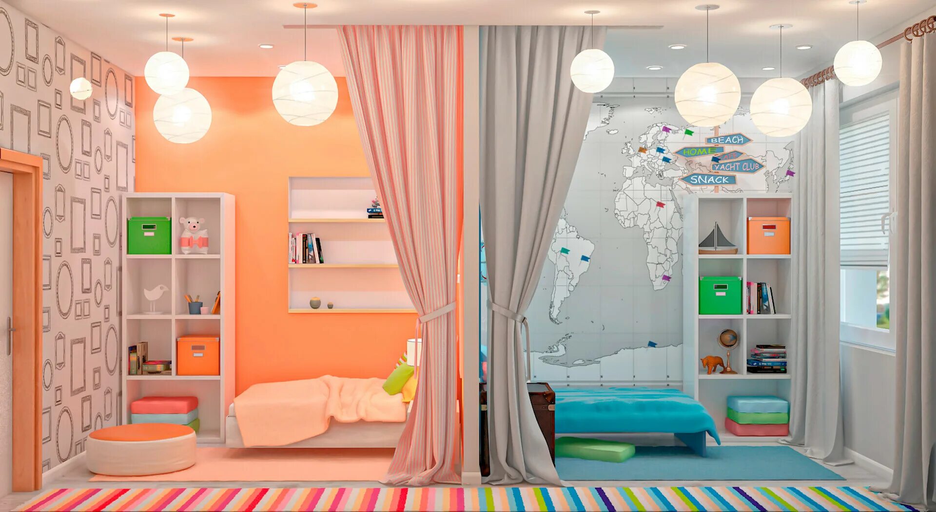 Regal als Raumtrenner im Kinderzimmer in Pastellblau Amenagement chambre, Amenag