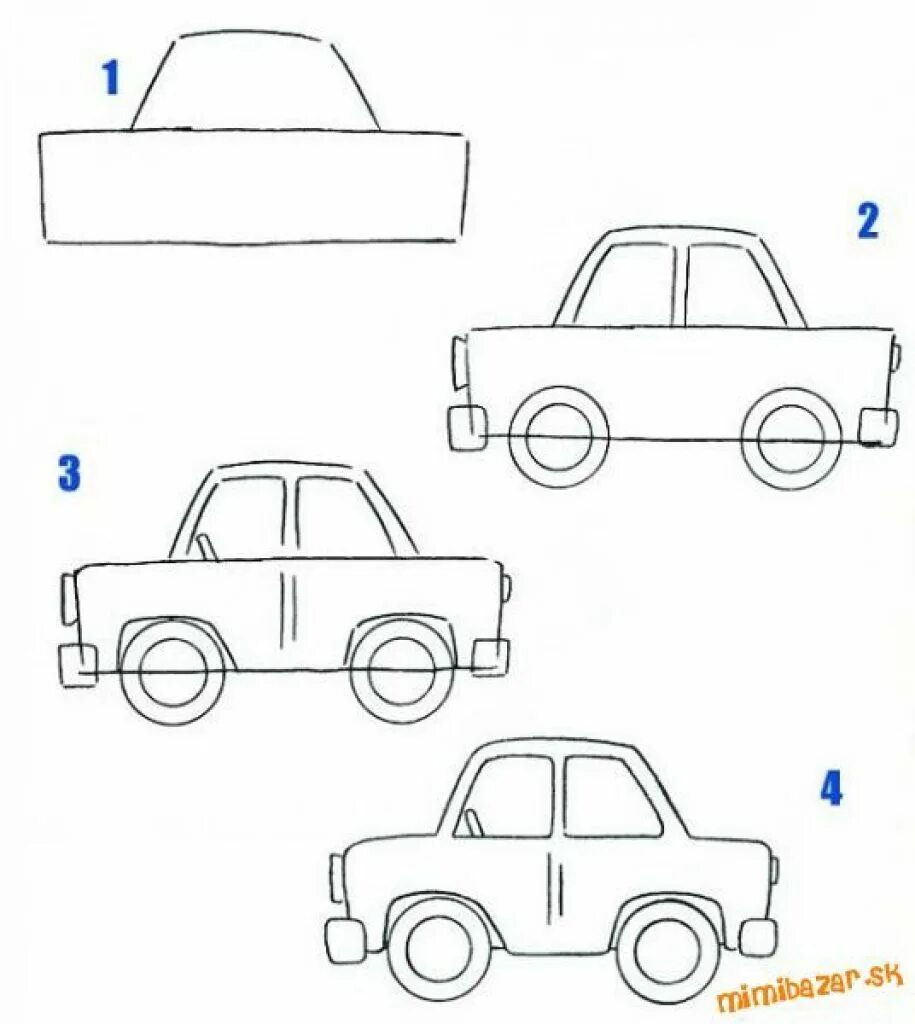 Легкие поэтапно машины. Рисунок машины карандашом. Машинка рисунок карандашом. Рисунки машины легкие. Схема рисования машины.
