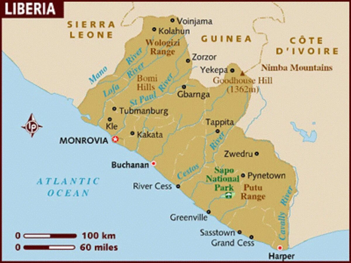 Либерия на карте. Либерия на карте Африки. Либерия географическое положение.