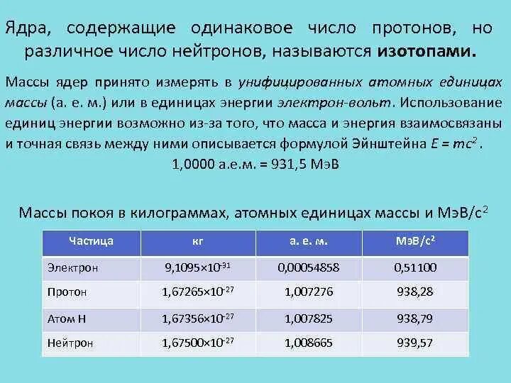 Сколько протонов содержит ядро изотопа. Ядра с одинаковым числом протонов. Масса нейтрона в атомных единицах массы. Ядра с одинаковым числом , но с разным числом называются изотопами.. Масса ядра нейтрона.