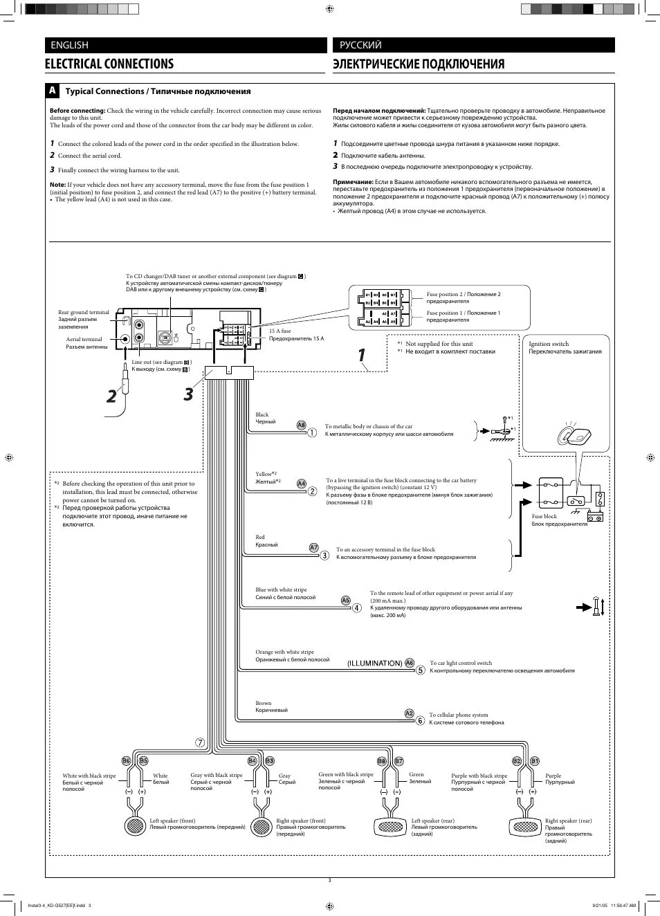 Electrical connections, Электрические подключения, English русский JVC KD-G720 U
