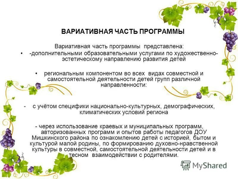 Программа вариативного компонента. Программа вариативного компонента