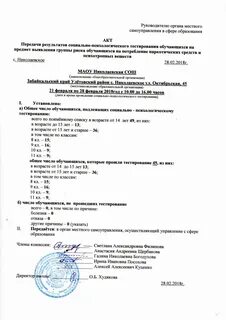 Акт передачи результатов социально психологического тестирования