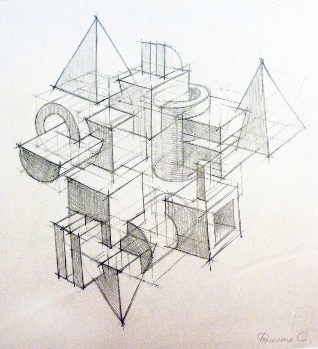 сетка в композиции из геометрических тел. врезка фигур мархи. композиция это построение произведения его каркас который. натюрморт из геометрических тел. объемная композиция.