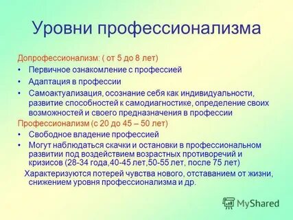 Уровни профессионализма по марковой