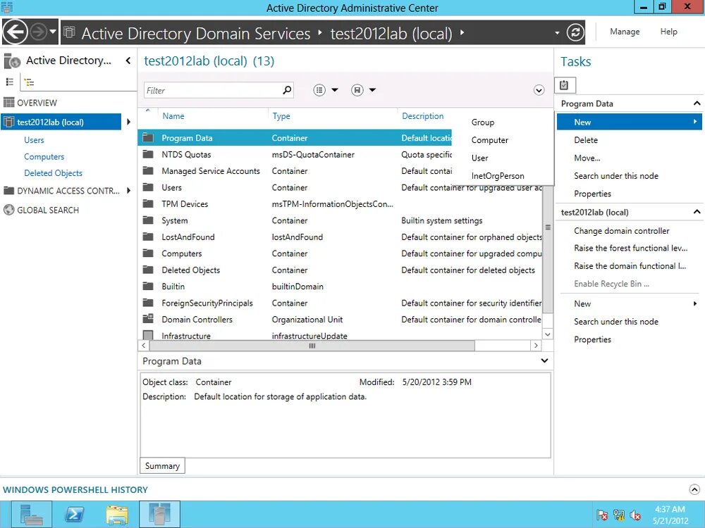 Службы каталогов виндовс сервер 2012. Каталог Active Directory Windows Server 2019. Интерфейс Windows Server 2012 Active Directory. Центр администрирования Active Directory. New directory