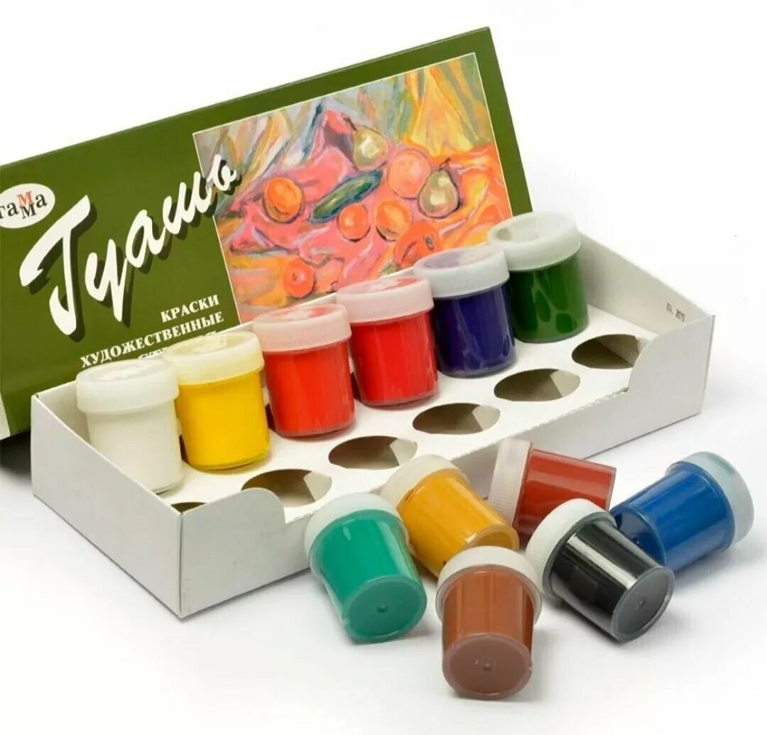 краски гуашь. лучшая художественная гуашь. Gouache silwerhof 12 цветов. лучшая художественная гуашь. гуашь 20мл бронза.