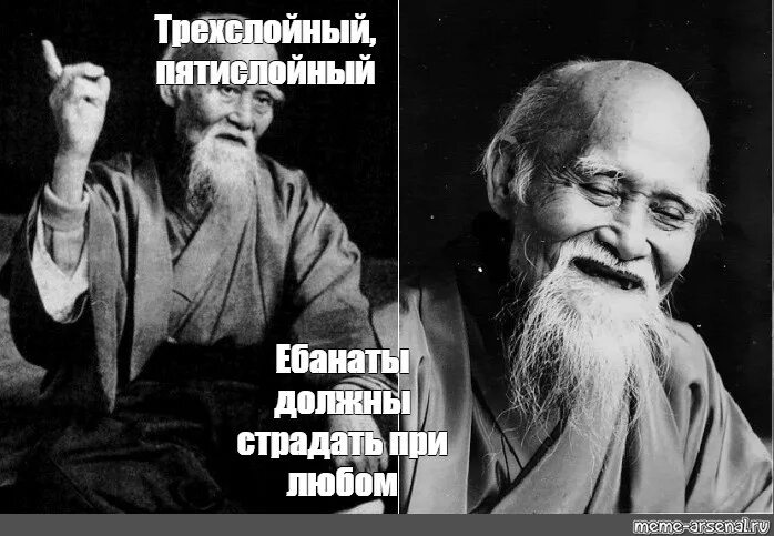 Человек должен страдать. Мудрец Мем. Мемы с китайским мудрецом. Японский мудрец Мем шаблон. Морихэй Уэсиба Мем.