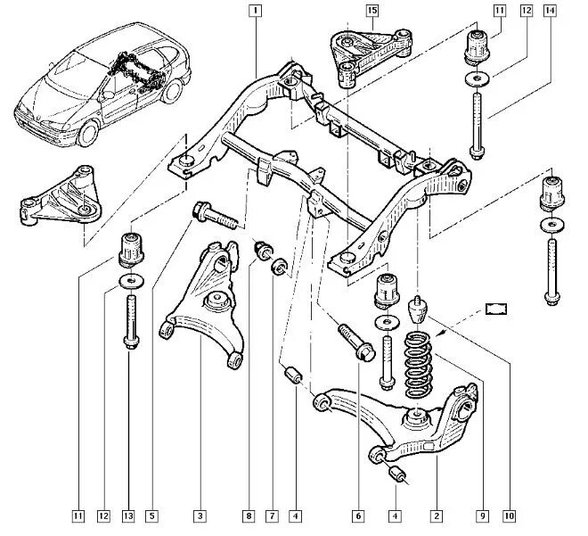 Устройство renault. Подвеска передняя Рено Сценик 2 2006 года. Задняя ходовая Рено Сценик 1. Задняя подвеска Рено Сценик 2. Рено Гранд Сценик 2 задняя подвеска.