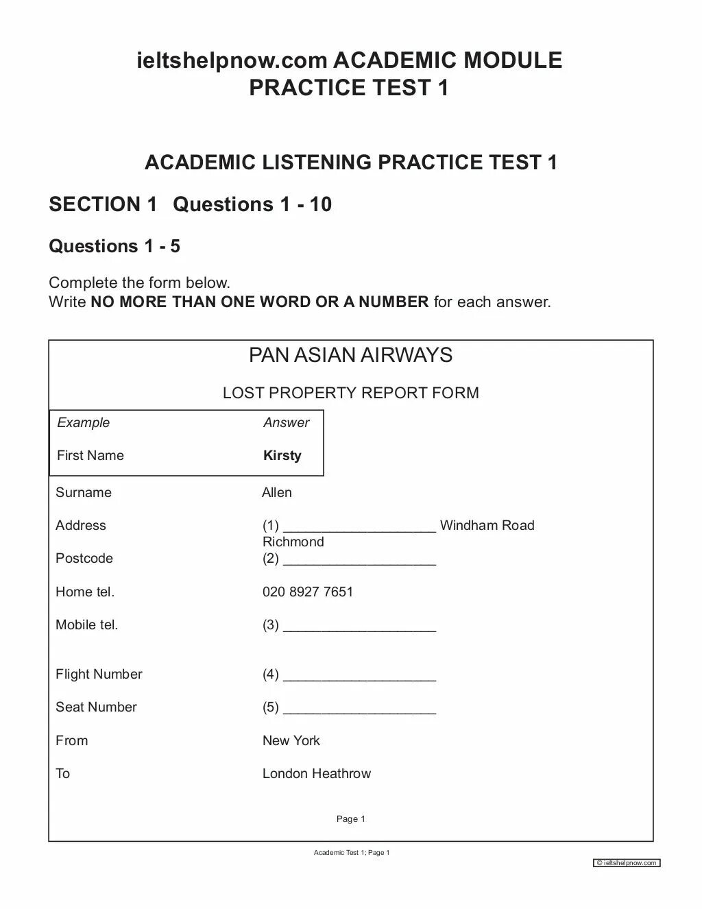 Practice test 1. IELTS Listening Practice Test. Academic Module Practice Test 1. IELTS Listening Sections. IELTS Listening Section 1.