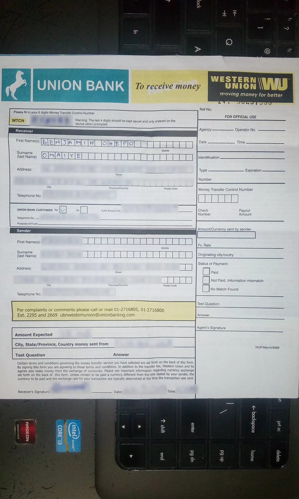 Как отправлять деньги через вестерн юнион. Western union. бланк western union. как выглядит вестерн юнион. образец заполнения бланка western union.