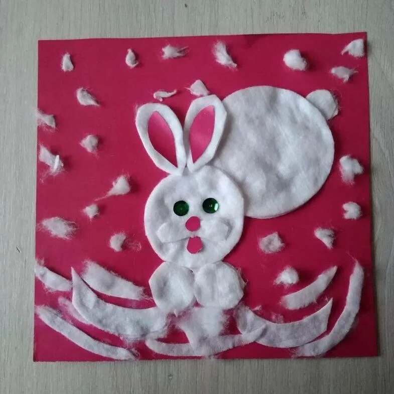 Зайчик из ватных дисков. Зайка из ватных дисков. аппликация зайки из ватного диска. зайчик из ватных дисков аппликация.